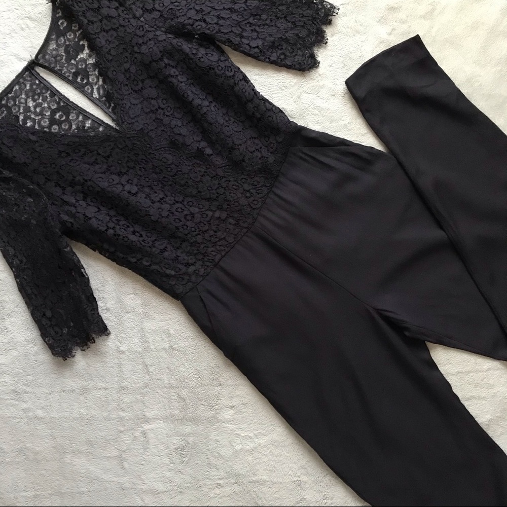 LK Bennett Evra Lace Formal Jumpsuit Navy Black ASO Tina Fey Celeb Style Sz 4